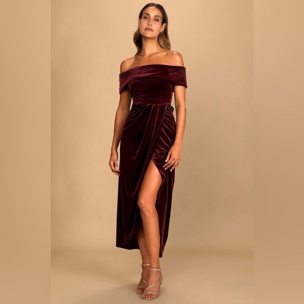 Lulu's Burgundy Off-Shoulder High Low Dress